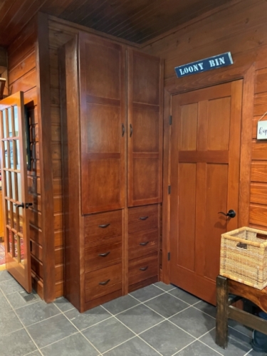 Customer photo of a Lundia closet in our Pecan finish