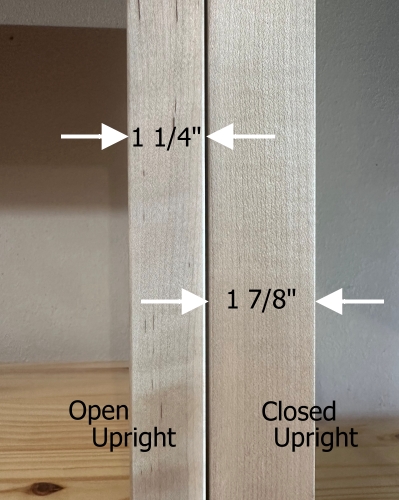 Open upright (1 1/4 inch) and closed upright (1 7/8 inch) side by side for comparison
