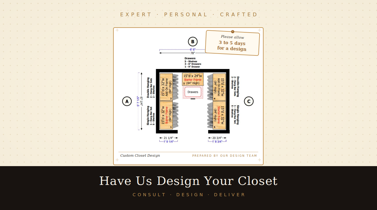 Have Us Create Your Design — free CAD closet drawing and elevation views from your room dimensions